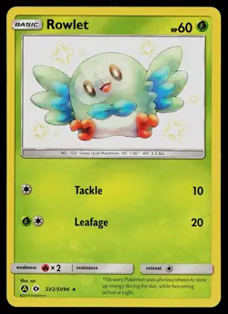 Pokemon Card - Rowlet Hidden Fates SV2/SV94 Shiny Holo Rare - Image 1