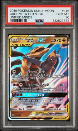 2019 POKEMON SUN & MOON UNIFIED MINDS #146 GARCHOMP & GIRATINA GX PSA 10 - Image 1