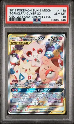 2019 POKEMON COSMIC ECLIPSE TOGEPI CLEFFA IGGLYBUFF GX TAG TEAM #143a PSA 10 - Image 1