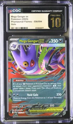 Pokemon 2025 Mega Gengar ex Holo Phantasmal Flames #056 CGC PRISTINE 10 - Image 1