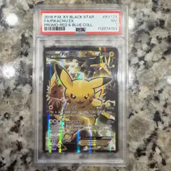 2016 P.M. XY Black Star FA/Pikachu Ex-Promo Card Red Blue Collar, PSA 7 - Image 1