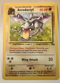 Pokemon Aerodactyl Fossil Holo Rare 1/62 Unlimited English TCG Card 1999 1/62 - Image 1