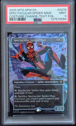 2025 MTG Magic Spectacular Spider-Man Costume Change Text Foil #0239 PSA 9 MINT - Image 1