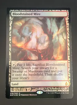 1x Bloodstained Mire (018/045) Zendikar Expeditions Extended Art Foil MTG LP - Image 1