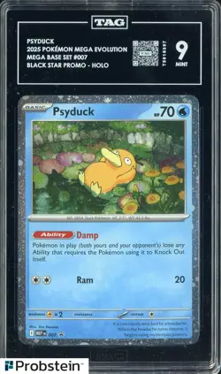 2025 Pokemon Mega Evolution Base Set #007 Psyduck Holo Black Star Promo TAG 9 #1 - Image 1