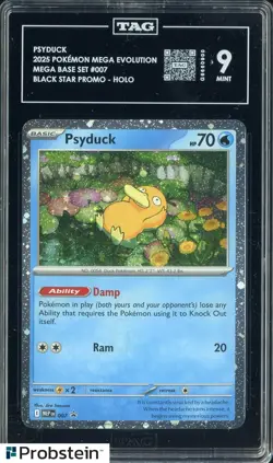 2025 Pokemon Mega Evolution Base Set #007 Psyduck Holo Black Star Promo TAG 9 #2 - Image 1