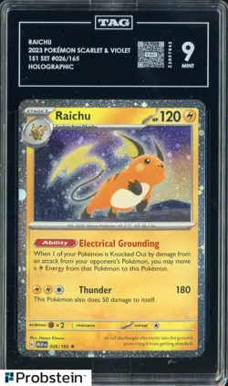 2023 Pokemon Scarlet & Violet 151 Set #026/165 Raichu Holographic TAG 9 #2 - Image 1