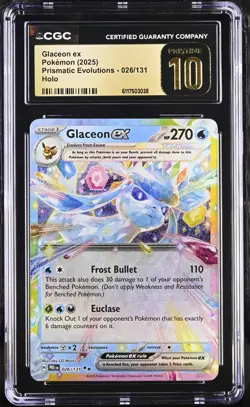 Pokemon 2025 Glaceon ex Holo Prismatic Evolutions #026 CGC PRISTINE 10 - Image 1