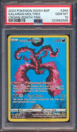 2023 POKEMON CROWN ZENITH TINS GALARIAN MOLTRES #284 PSA 10! - Image 1