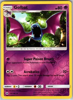 Golbat 55/149 Uncommon Reverse Holo Card SM Base Set Pokemon TCG NM - Image 1