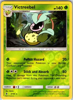 Victreebel 3/145 Rare Reverse Holo Card SM - Guardians Rising Pokemon TCG LP - Image 1