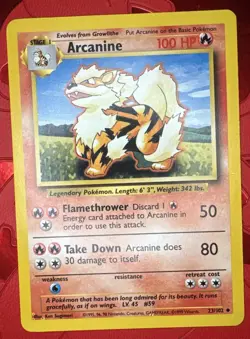Vintage Pokemon Arcanine 23/102 Base Set Uncommon Pokemon Card In EX+ Condition - Image 1