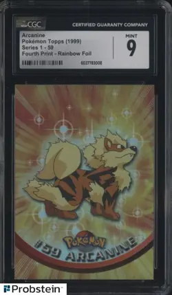 1999 Topps Pokemon Series 1 Fourth Print Rainbow Foil #59 Arcanine CGC 9 MINT - Image 1