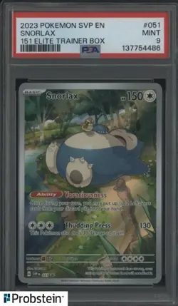 2023 Pokemon SVP EN 151 Elite Trainer Box #051 Snorlax PSA 9 MINT - Image 1