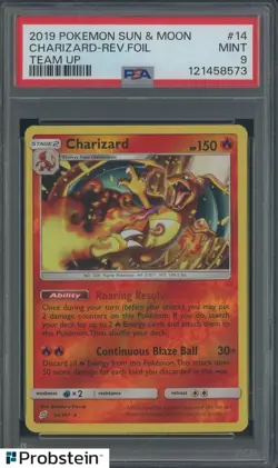 2019 Pokemon Sun & Moon #14 Charizard Reverse Foil Team Up PSA 9 - Image 1