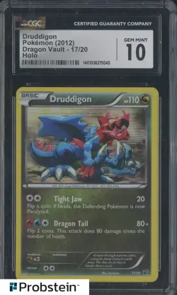 2012 Pokemon Dragon Vault #17/20 Druddigon Holo CGC 10 GEM MINT - Image 1