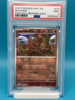 PSA 9 - 2025 POKEMON WHT EN-WHITE FLARE 019 HEATMOR POKE BALL REVERSE HOLO - Image 1
