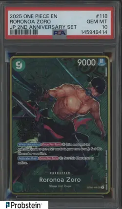 2025 One Piece EN 2nd Anniversary Set #118 Roronoa Zoro PSA 10 GEM MINT - Image 1