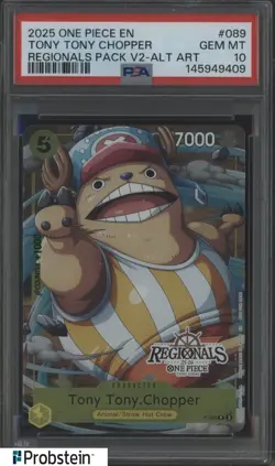 2025 One Piece EN Regionals Pack V2 Alt Art #089 Tony Tony Chopper PSA 10 - Image 1