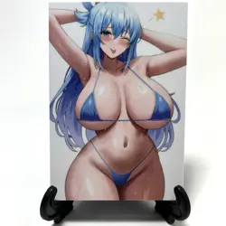KonoSuba Aqua Sexy Bikini Anime Waifu Girl Doujin Lewd Goddess Glitter Art Card - Image 1