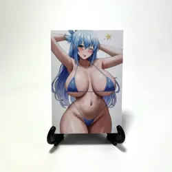 KonoSuba Aqua Sexy Bikini Anime Waifu Girl Doujin Lewd Goddess Glitter Art Card - Image 2