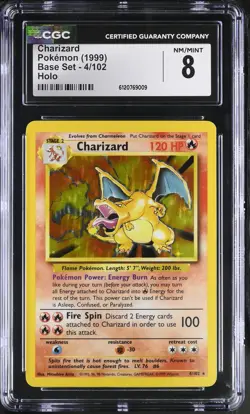 CGC 8 Charizard 4/102 Holo Unlimited Base Set Pokemon Card - Image 1