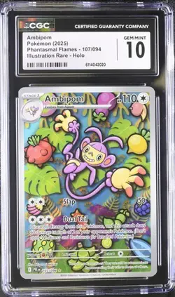 Pokemon Ambipom (2025) Phantasmal Flames 107/094 Illustration Rare Holo CGC 10 - Image 1