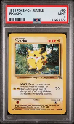 POKEMON CARD 1999 PSA 9 MINT JUNGLE SET Unlimited #60 Pikachu - Image 1