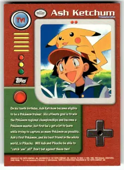 Ash Ketchum #TV1 Topps Black Logo TV Animation Edition Series 1 Pokemon (NM) #1 - Image 2