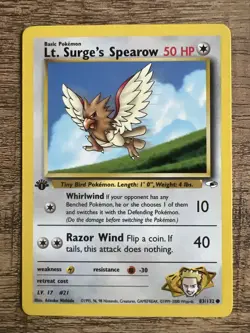Pokemon TCG Lt. Surge's Spearow 1st Edition 83/132 Gym Heroes 2000 LP Condition - Image 1