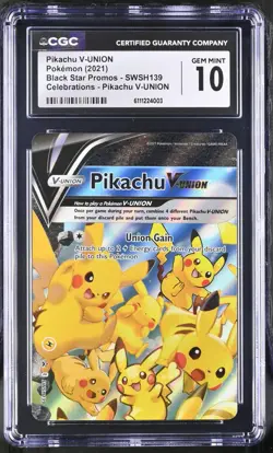 Pokemon 2021 Pikachu V-UNION Celebrations Black Star Promos SWSH139 CGC 10 - Image 1