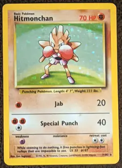 Hitmonchan 7/102 Pokemon Card Rare 1999 Base Set Holo - Image 1