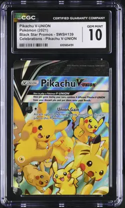 Pokemon 2021 Pikachu V-UNION Celebrations Black Star Promos SWSH139 CGC 10 - Image 1
