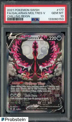 2021 Pokemon SWSH Chilling Reign #177 FA/ Galarian Moltres V PSA 10 - Image 1