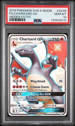 2019 POKEMON SUN & MOON HIDDEN FATES #SV49 FULL ART/CHARIZARD GX PSA 10 - Image 1