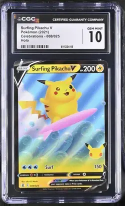 Pokemon Surfing Pikachu V 2021 Celebrations 008/025 Holo CGC 10 - Image 1