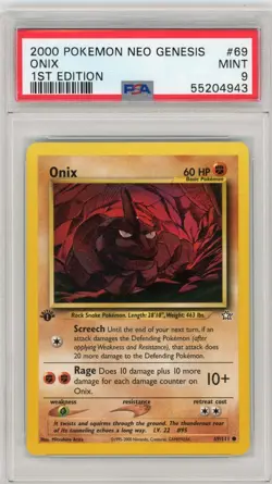 2000 Pokemon Neo Genesis 1st Edition Onix 69/111 #69 Graded PSA 9 Mint - Image 1