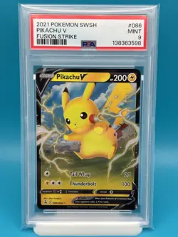 PSA 9 - 2021 POKEMON SWORD & SHIELD FUSION STRIKE 086 PIKACHU V - Image 1