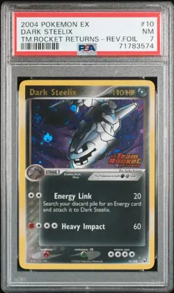 2004 POKEMON EX TEAM ROCKET RETURNS #10 DARK STEELIX-REVERSE FOIL PSA 7 - Image 1
