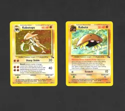 Kabutops 9/62 Holo Rare & Kabuto 50/62 Common - Fossil Pokemon Cards TCG MP/LP - Image 1
