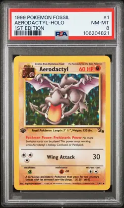 Aerodactyl Holo 1st Edition PSA 8 1999 Pokemon Fossil #1 - Image 1