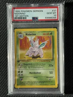 1999 Pokemon GERMAN 1st Edition Base Set Nidorino 37/102 PSA 10 GEM MINT - Image 1