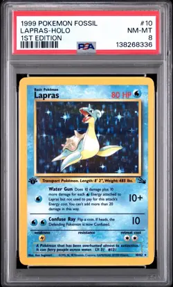 Pokemon 1999 Lapras 10/62 Fossil 1st Edition Rare Holo PSA 8 - Image 1