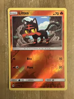 Pokemon TCG Litten Sun & Moon Base Set 24/149 Reverse Holo Common NM - Image 1