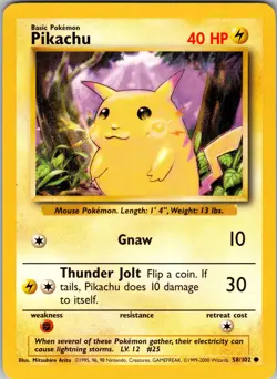Pikachu 058/102 Base Set Regular Pokemon TCG LP-NM - Image 1