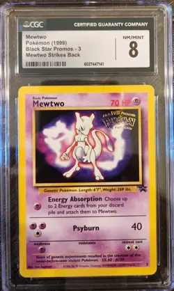 1999 Pokemon Black Star Promo 3 Mewtwo Strikes Back CGC 8 NM/MINT - Image 1