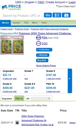 PSA 8 Near Mint 2004 Topps Pokemon Advanced Challenge Rayquaza Card #54 - Image 3