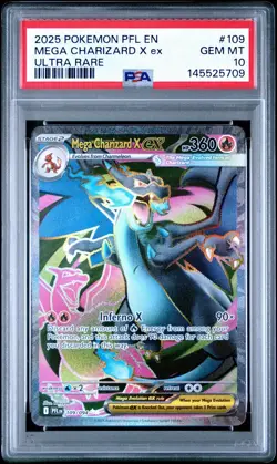 2025 POKEMON PFL EN-PHANTASMAL FLAMES #109 MEGA CHARIZARD X EX ULTRA RARE PSA 10 - Image 1