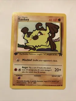 Pokemon TCG Team Rocket 1st Edition Regular Finish Mankey 61/82 NM Card - Image 1
