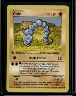 Pokemon TCG Onix 56/102 Base Set Shadowless 1st Edition LP - Image 1